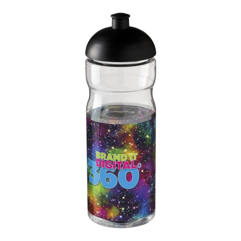 Werbeartikel H2O Base® 650 ml Sportflasche ergonomisch mit auslaufsicherem Stülpdeckel & Push-Pull-Tülle – transparent-schwarz – mit Logo bedruckt