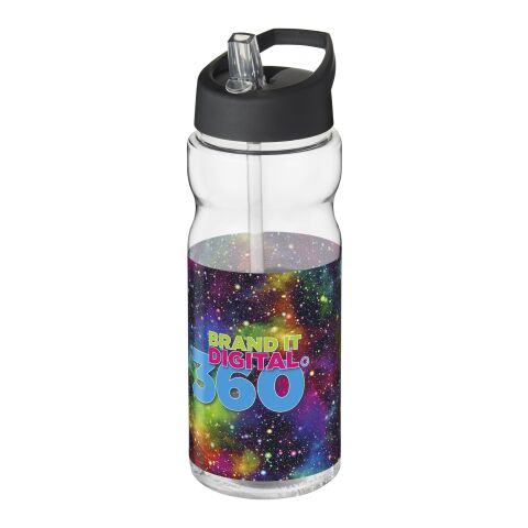 Werbeartikel Sport Trinkflasche 650 ml H2O Base aus recyceltem PET Ausgussdeckel BPA-frei – transparent-schwarz – mit Logo bedruckt