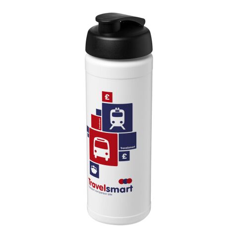Werbeartikel Baseline® Plus Sportflasche 750ml einwandig mit Klappdeckel auslaufsicher Made in UK – weiß-schwarz – mit Logo bedruckt
