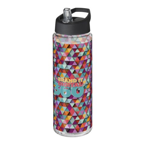Werbeartikel Sportflasche H2O Vibe 850 ml Kunststoff einwandig Ausgussdeckel klappbare Tülle auslaufsicher – weiß-schwarz – mit Logo bedruckt