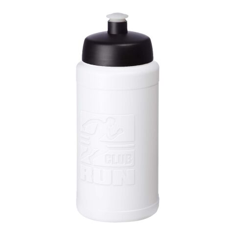 Werbeartikel Sport Trinkflasche 500 ml Baseline Rise Push-Pull Ausgießer einwandig BPA-frei spülmaschinenfest hergestellt in UK – weiß-schwarz – mit