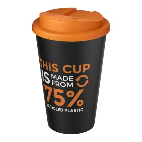 Americano® Eco 350 ml recycelter Becher mit auslaufsicherem Deckel orange-schwarz | ohne Werbeanbringung | Nicht verfügbar | Nicht verfügbar