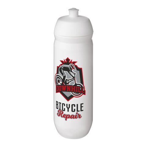 Werbeartikel HydroFlex™ 750 ml Squeezy-Sportflasche aus flexiblem MDPE-Kunststoff mit Klappdeckel Made in UK – transparent-weiß – mit Logo bedruckt