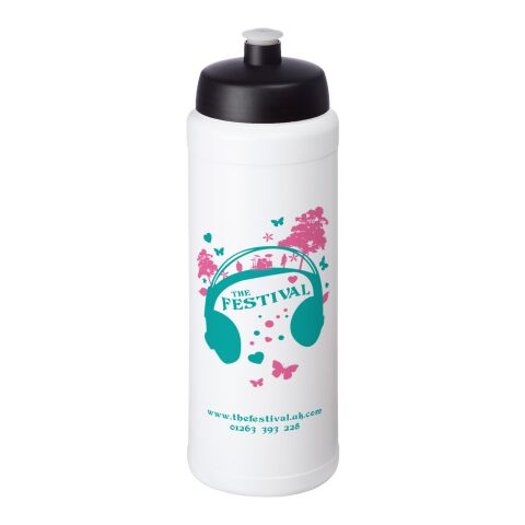Werbeartikel Baseline® Plus grip Sportflasche 750ml auslaufsicher einwandig Fingergriff-Design Push-Pull-Tülle – weiß-schwarz – mit Logo bedruckt
