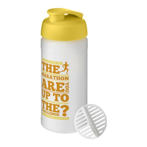 Werbeartikel Baseline Plus 500 ml Shakerflasche – gelb-klar mattiert – mit Logo bedruckt