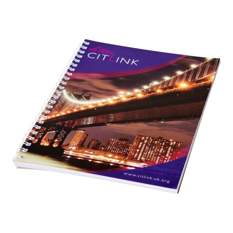 Werbeartikel Desk-Mate® Wire-O-Bindung A4 Notizbuch – weiß – 50 Seiten – mit Logo bedruckt