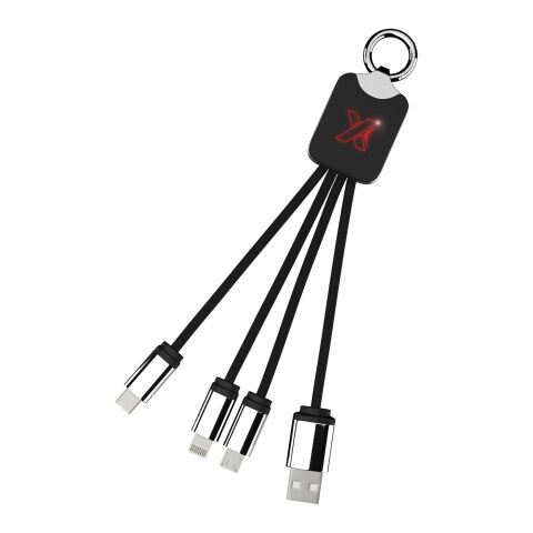 Werbeartikel SCX.design C15 Quatro Ladekabel mit Leuchtlogo – rot-schwarz – mit Logo bedruckt