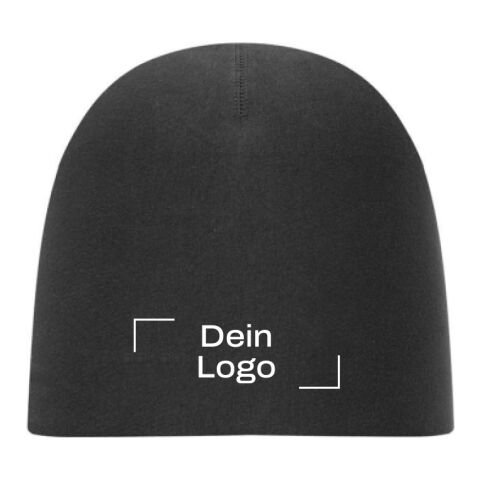 Werbeartikel Unisex-Beanie Baumwolle        MO6645-70 – schwarz – mit Logo bedruckt