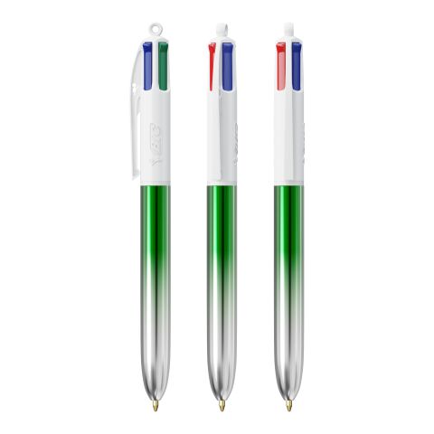 BIC® 4 Colours® Bicolor grün/ silber | 1-farbiger Siebdruck | Schaft-rechts vom Clip | 30.00 mm x 43.00 mm