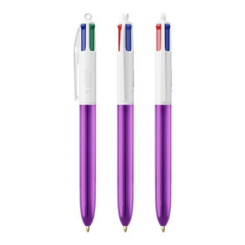 BIC® 4 Colours Shine Kugelschreiber Weiß-lilametallic | 1-farbiger Siebdruck | Upper Part-gegenüber vom Clip | 22.00 mm x 10.00 mm