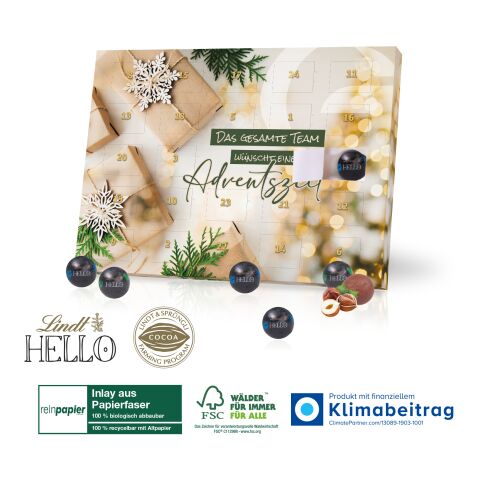 Tisch-Adventskalender Lindt „HELLO“, Klimaneutral, FSC®, Inlay aus Papierfaser ohne Werbeanbringung | Recycling-Material