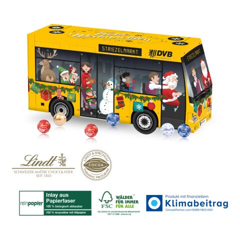 3D Adventskalender Lindt „Transporter“ Organic, Klimaneutral, FSC® 4C Digital-/Offsetdruck | Bus