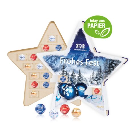 Adventskalender "Stern" mit Lindt Schokolade, Inlay aus Papier bunt | ohne Werbeanbringung