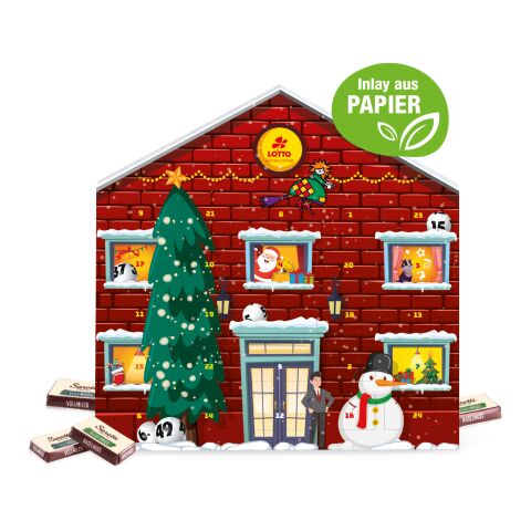 Adventskalender Weihnachtshaus "Exklusiv" mit Sarotti Fairtrade® Schokolade, Inlay aus Papier bunt | ohne Werbeanbringung