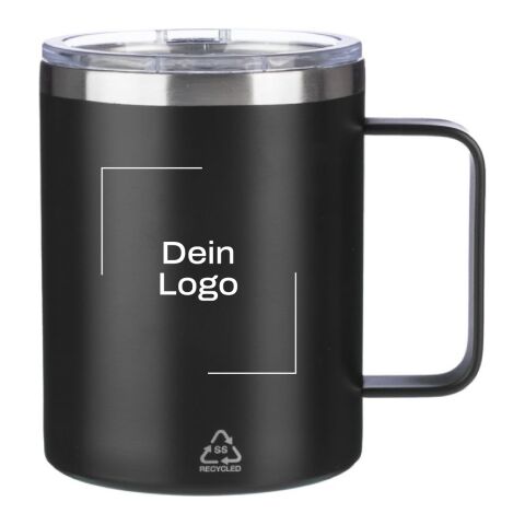 Werbeartikel Doppelwandiger Becher, Thermobecher aus Edelstahl (300 ml) Renate – schwarz – mit Logo bedruckt