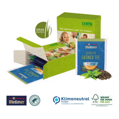 Premium-Tee in der Werbebox auf Graspapier, Klimaneutral, FSC® 4C Digital-/Offsetdruck
