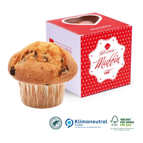 Muffin Maxi im Werbewürfel mit Herzausstanzung, Klimaneutral, FSC® 