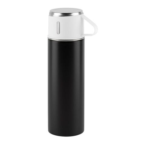 COMANECI. Doppelwandige Edelstahlflasche (90% recycelt) mit matter Oberfläche 490 ml Schwarz | 1-farbiger Siebdruck