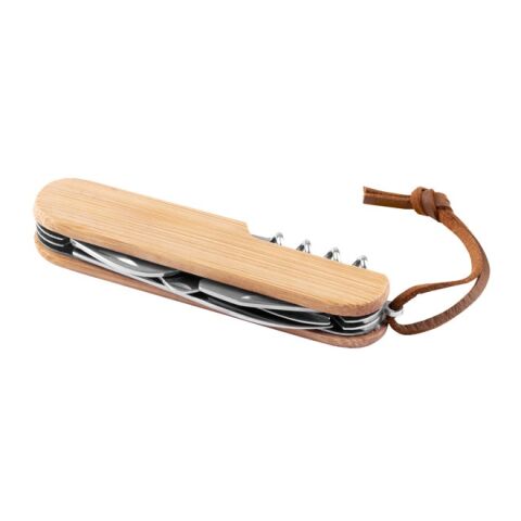 RYKER. Multifunktionales Taschenmesser aus Bambus und Edelstahl mit PU-Griff Beige | ohne Werbeanbringung