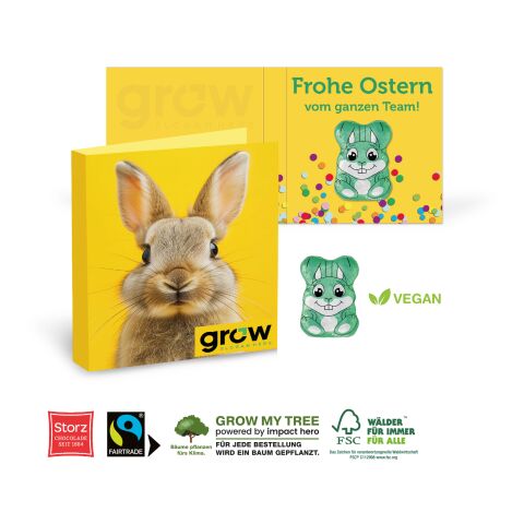 Werbe Klappkarte Osterhase Vegan bunt | 4C Digital-/Offsetdruck