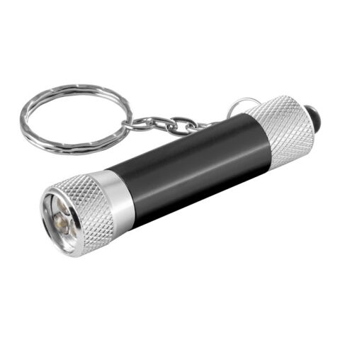 RE-LERGAN. Schlüsselanhänger aus Aluminium (92% recycelt) mit 3-Licht-LED-Taschenlampe Schwarz | ohne Werbeanbringung