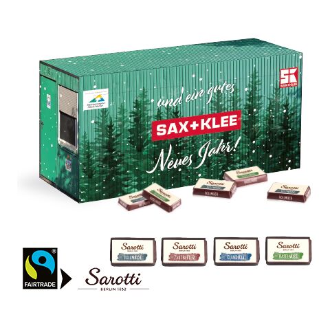 3D Adventskalender &quot;Container&quot; Mit Lindt Schokolade bunt | ohne Werbeanbringung | Sarotti Fairtrade®