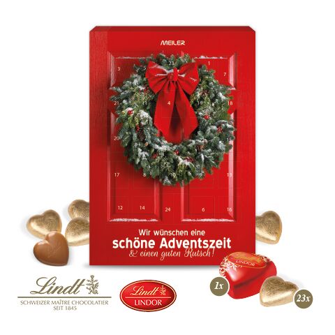 Adventskalender Lindt &quot;Schokoladen-Herzen&quot; bunt | 4C Digital-/Offsetdruck