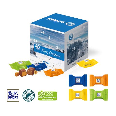 Adventskalender &quot;Cube&quot; Mit Ritter Sport Schokowürfel bunt | 4C Digital-/Offsetdruck