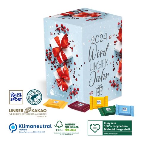 Adventskalender Cube XL Ritter SPORT, Klimaneutral, FSC®, Inlay aus 100% recyceltem Material ohne Werbeanbringung | Recycling-Material