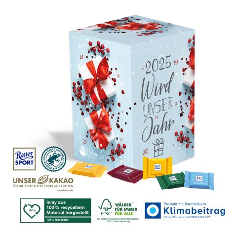 Adventskalender Cube XL Ritter SPORT, Klimaneutral, FSC®, Inlay aus 100% recyceltem Material ohne Werbeanbringung | Recycling-Material