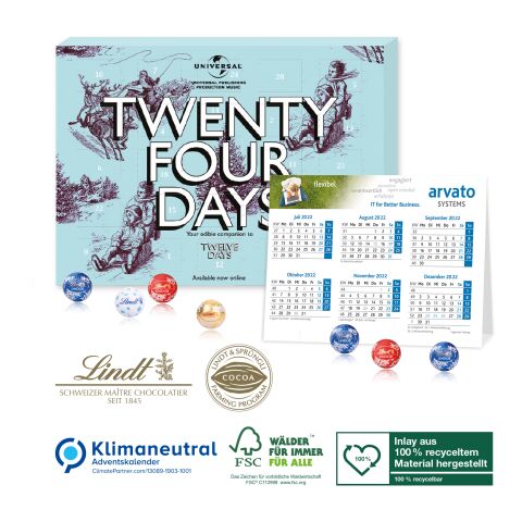 2 in 1 Adventskalender mit Jahresplaner Lindt Minis, Klimaneutral, FSC® 