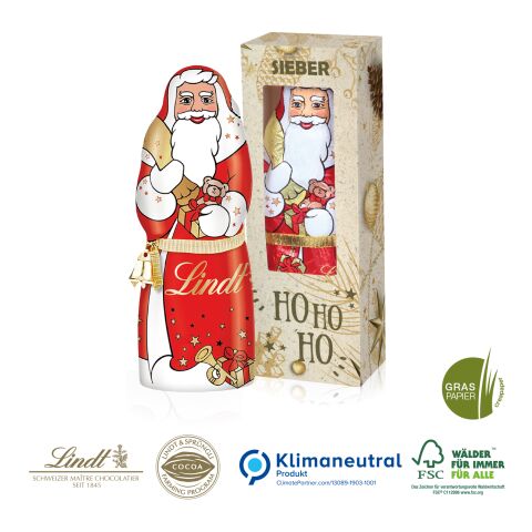 Lindt Weihnachtsmann mit Glöckchen, 70 g auf Graspapier, Klimaneutral, FSC® ohne Werbeanbringung