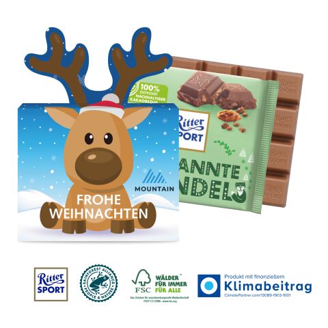 Schokotafel Ritter SPORT Rentier, 100 g, mit winterlichen Motiv, Klimaneutral, FSC® 4C Digital-/Offsetdruck | Nicht verfügbar