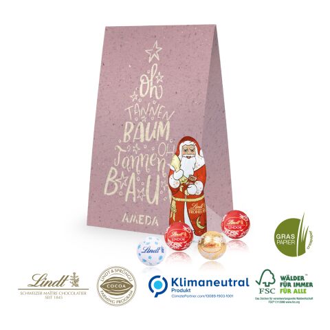 Graspapier Geschenktüte mit Lindt Santa &amp; Lindt Minis, Klimaneutral, FSC® 4C Digital-/Offsetdruck | Recycling-Material