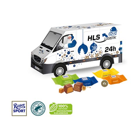 3D Präsent &quot;Transporter&quot; bunt | ohne Werbeanbringung | Ritter SPORT Schokowürfel