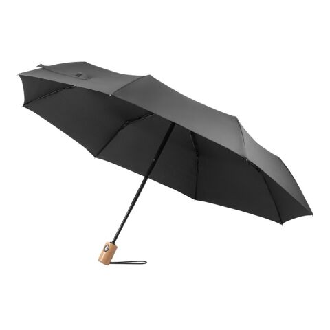 RIVER. Faltbarer Regenschirm aus recyceltem Polyester (100% rPET) 190T Pongé mit automatischer Öffnung und Schließung Schwarz | ohne Werbeanbringung