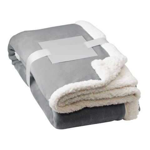 HEIDEN. Wendbare Fleecedecke (190 g/m²) mit Satinband und personalisierter Karte Grau | ohne Werbeanbringung