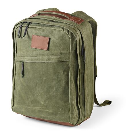 Werbeartikel Cape Town 27L Rucksack recy. Baumwolle 230gsm für Laptops bis 17 – armeegrün – mit Logo bedruckt