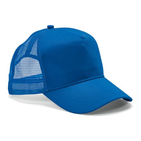 Werbeartikel Zappa Kappe aus rPET und recy.Baumwolle. Mit Druckknopfverschluss – blau – mit Logo bedruckt