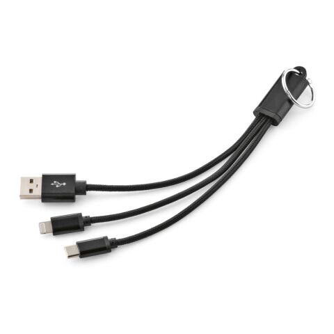 Lavoisier 3-in-1 Ladekabel aus recy. PVC, 10 W, mit Schlüsselring Schwarz