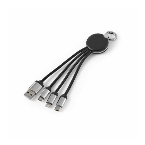 Boyle 4-in-1 Ladekabel recy. ABS, 10 W, Schlüsselring, beleuchtetem Logo Schwarz