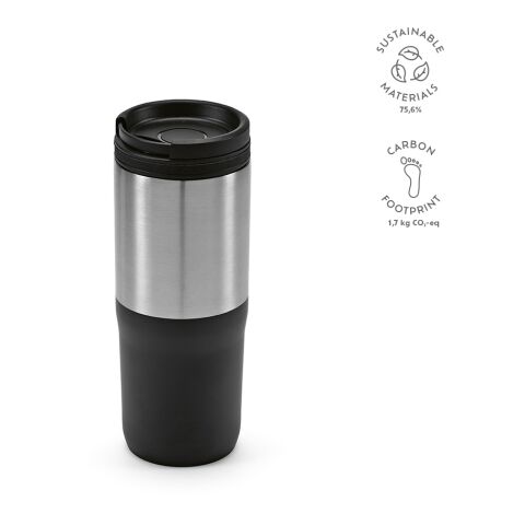 Orange Reisebecher recy.Edelstahl 600 ml  Schwarz | ohne Werbeanbringung