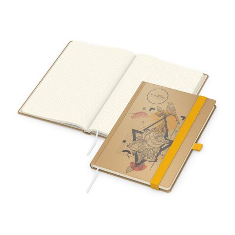 Notizbuch Match-Book Naturpapier-Hardcover individuell bedruckt Gelb | DIN A5 | ohne Werbeanbringung | Braun | Cremefarben/Punktraster