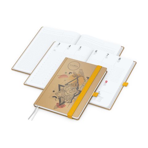 Wochenkalender vorne + Notizen hinten Match-Hybrid Papier-Hardcover Gelb | ohne Werbeanbringung | Naturpapier braun