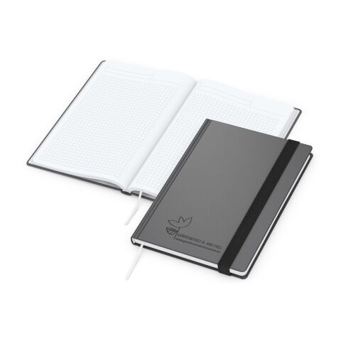 Notizbuch Hardcover Smart-Book Gummiband breit Anthrazit | DIN A5 | Prägung schwarz | Prägung schwarz inkl.