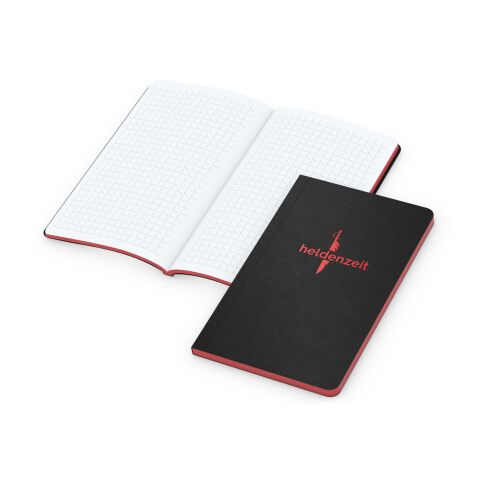 Notizbuch Tablet-Book Farbschnitt Naturkarton-Softcover schwarz Schwarz | 94 × 152 mm | ohne Werbeanbringung | rot/rot | 94 × 152 mm / Winkelkaro