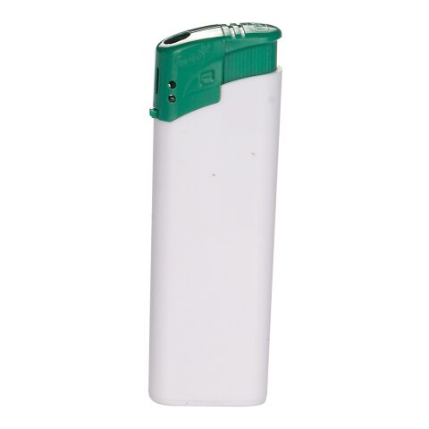 Elektronik-Feuerzeug mit farbiger Kappe weiß-grün | 1-farbiger Druck einseitig