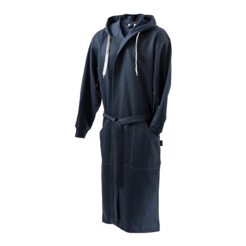 Werbeartikel Kosta Linnewafveri Bademantel College S/M – blau weiß – mit Logo bedruckt