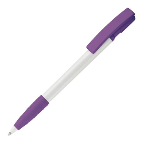 Kugelschreiber Nash Hardcolour mit Gummigriff Weiss-Transparent Violett | 1-farbiger Siebdruck | 90° vom Clip | 33 mm x 25 mm | Nicht verfügbar