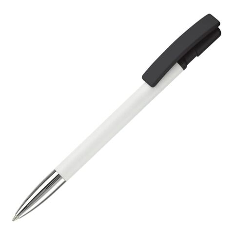 Kugelschreiber Nash Hardcolour mit Metallspitze Weiss-Schwarz | 1-farbiger Tampondruck | 270° vom Clip | 42 mm x 8 mm | Nicht verfügbar